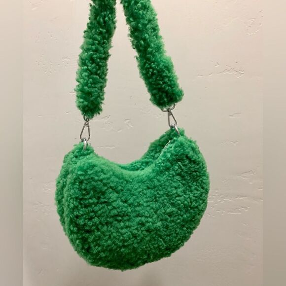 Handmade Genuine Shearling Shoulder Bag/Crossbody & Fox Fur Ball Bag Charm - Picture 3 of 15